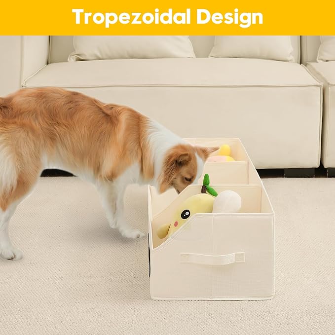 Qozary Large Dog Toy Basket with Diy Tag - Collapsible Dog Toy Bin, Fabric Personalized Dog Toy Box, Trapezoid Dog Toy Storage and Organizer for Pet Supplies