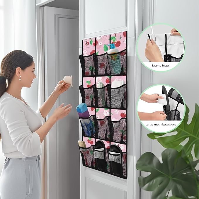 Cherry Blossoms Over the Door Shoe Organizer,Shoe Organizer Door Hanger,Space Saver Shoes Hanger Storage Organizer Bag