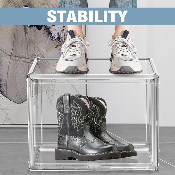 5 Pack XXX-Large Clear Acrylic Display Box, Wide Door, Boots & Handbags | 17.7 x 13 x 13 in oversized PET box for boots, bulky sneakers, handbags and larger closet items,display closet organization