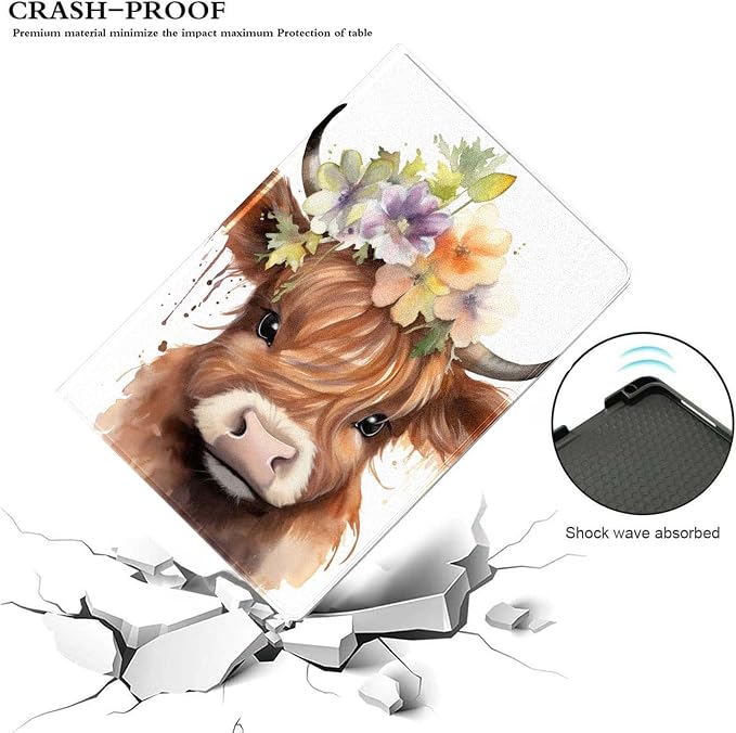 for Samsung Galaxy Tab S9 Plus/S9 FE Plus 5G 12.4 Inch 2023 Tablet Case,Premium Leather Folio Stand Auto Wake/Sleep,Multiple Viewing Stand,Cute Highland Cow