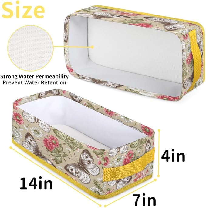 Flowering Butterfly Plants Bathroom Storage Basket, Foldable with Handle Open Countertop Paper Towel Decorative Box, Toilet Tank Top Shelf Baskets for Home Closet Bedroom Living Room Office