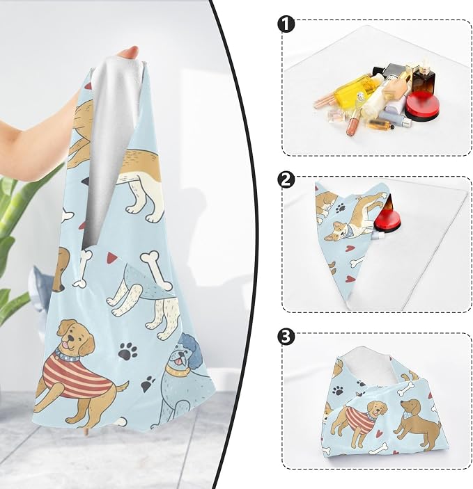 Emelivor Pets Blue Dogs Print Self-Adhesive Magic Cloth Makeup Bag Foldable Cosmetic Bag for Travelling Protective Wrap for Camera Travel Organizer for Cosmetics Electronics, 21.7x21.7in