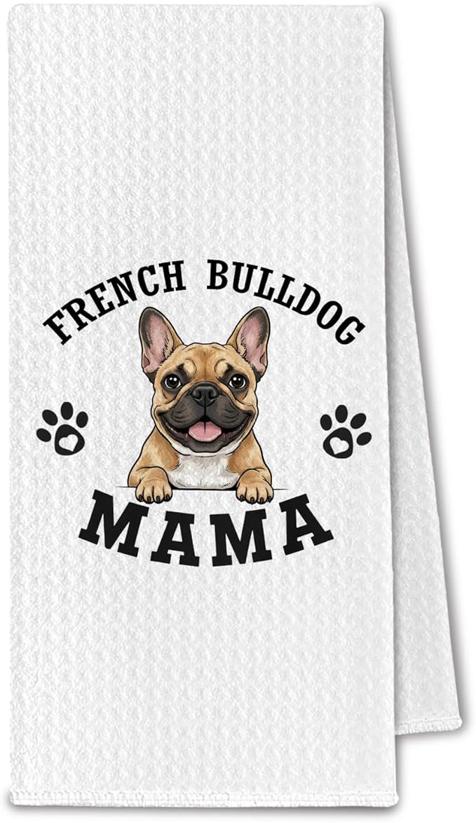 French Bulldog Kitchen Towels, Dog Mama Frenchie Gifts for Women & Dogs Moms, Dog Lover Gifts Decorative Hand Towels for Bathroom, 16x24 Inch