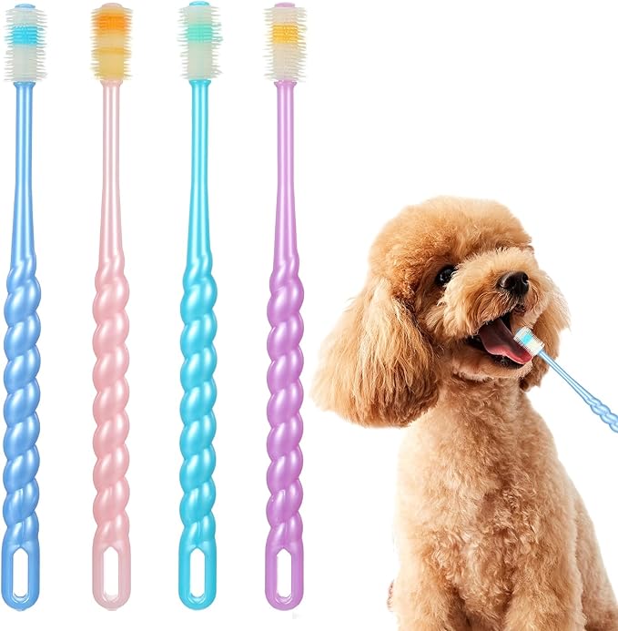 4 Pcs Cat Toothbrush 360, Soft Silicone Toothbrush Dog Deep Teeth Cleaning, 360 Toothbrushes Cat Soft Bristle Multi-Color, 360° Pet Toothbrushes Round Design for Small Dogs Cats Dental Care