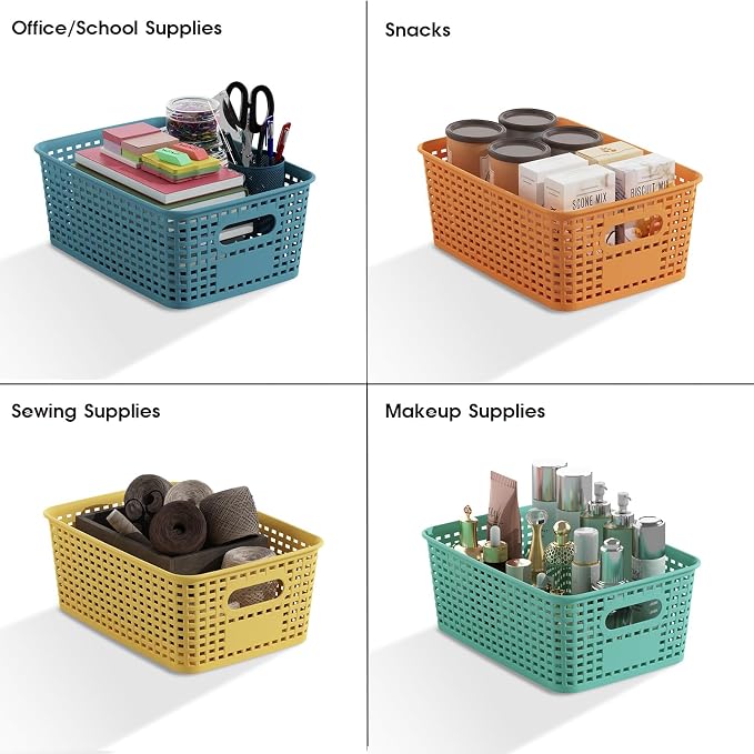 ORGIDOL Plastic Storage Basket with Lids 12 Pack Stackable Colorful Storage Bins Containers with Lid, Decorative Storage Boxes for Organizing Shelves, Drawers, Playroom, Classroom, Office, Closet