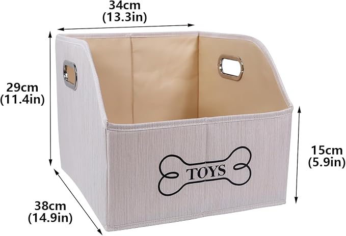Foldable Dog Toy Basket-Dog Toys Bin-Dog Toy box-Storage Basket with Handle,Organizer Bin for Pet Toys, Blanket, Shelves, Closet-Beige