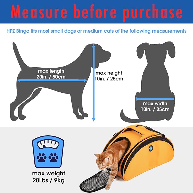 HPZ-PR America HPZ Bingo Multi-Functional Pet Travel Carrier Bag/Organizer/Car Seat/Bed/Airline Approved (Sunrise Orange - Bag Only)