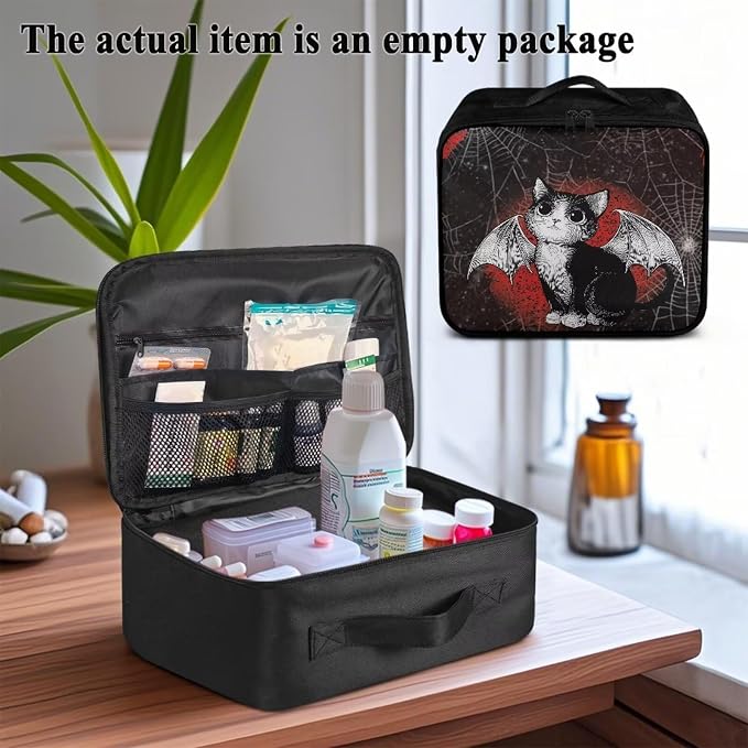 First Aid Kit Bag Empty Gothic Bat Cat Cobweb Emergency Medical Pouch for Hospitals Schools and Home Use Constructed with Tear-Resistant Fabric