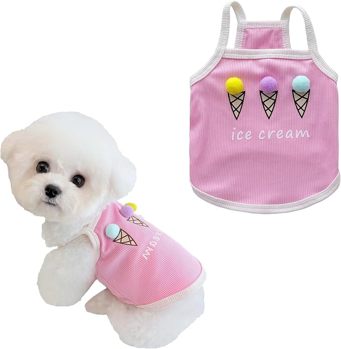 Spring & Summer Pet Clothes Tank Top - Ice Cream Pattern Breathable Tank top for Dogs & Cats, Cool Sleeveless Shirt for Teddy, Bichon & Small Breeds