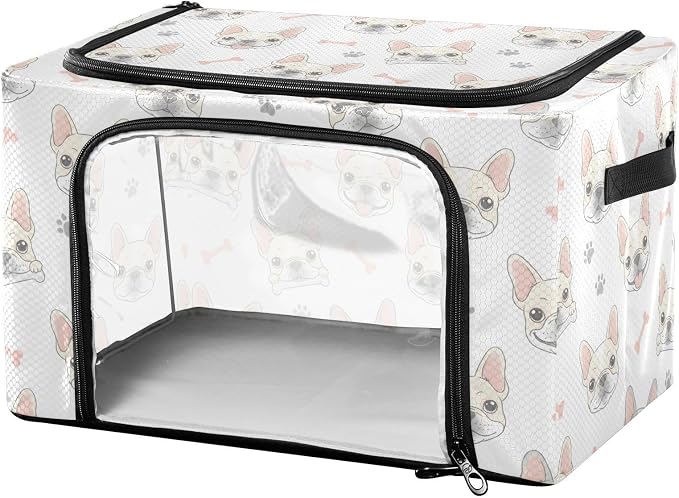 Bone Pets Dog White print Under Bed Storage Containers with Double Zipper Openings, Foldable Clothes Storage Bins with Clear Window and Handles for Blankets Comforters Bedding