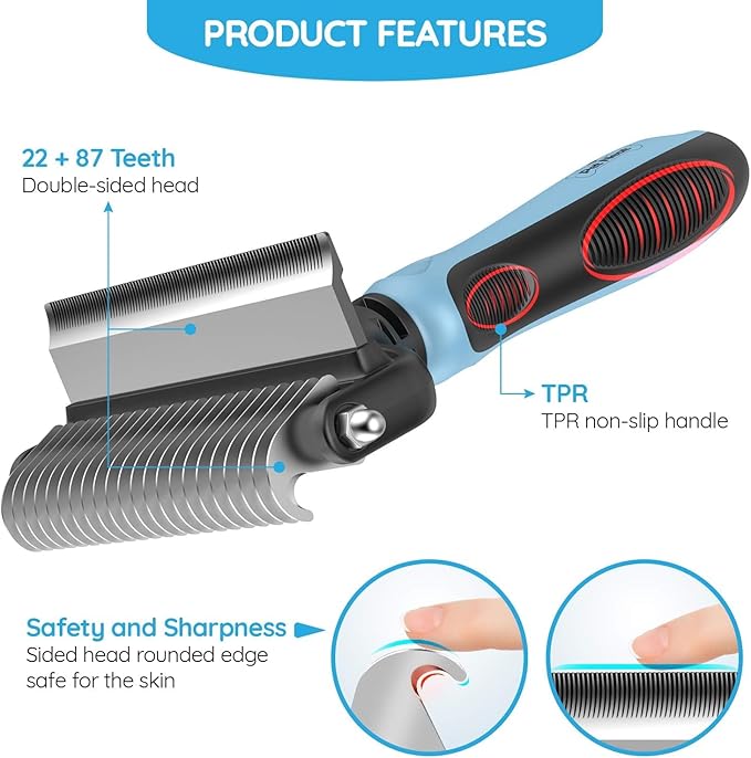 Cat Brush and Dog Brush for Shedding, 2-in-1 Dual Head Pet Grooming Tool for Dogs & Cats, Pet Hair Remover Comb for Long & Short Hair, Detangling Undercoat Rake, Removes Mats, Tangles & Loose Fur