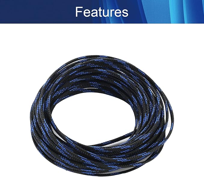 Jutagoss PET Expandable Braided Cable Sleeve, 32.8ft - 3/16 inch Black Blue Cable Management Sleeve, Wire Loom Tube Cord Protector for USB Cable, Power Cord, Audio Video and More, 1Pc