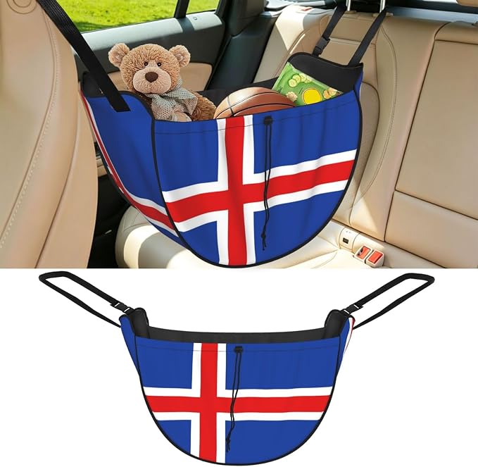 Flag of Iceland Car Seat Organizer-Backseat Storage Bag for Travel | Waterproof Durable. Holds Snacks Gear Essentials. Fits Most Cars.