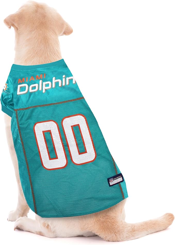 Pets First NFL Miami Dolphins Dog Jersey, Size Medium, Football Shirt Costume for Pet, Dog Sports T-Shirt, NFL Team Clothing for Cats, Licensed Pet Apparel Available in 7 Sizes and 32 Teams