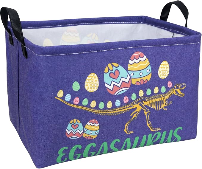 Dinosaur Easter Basket for Kid Large Empty Baby Rectangular Cute Easter Gift Bunny Eggs Décor Storage Basket (Skeleton Dinosaur)