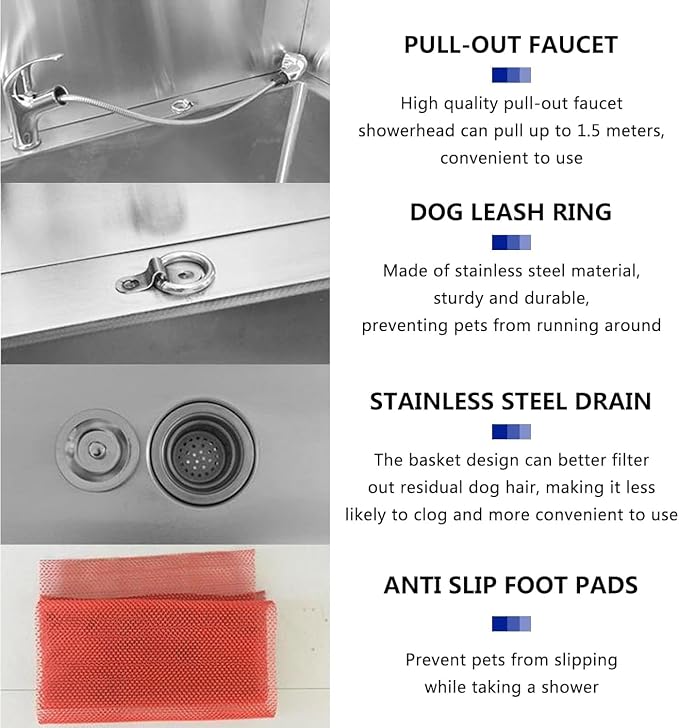 Stainless Steel Professional Pet Dog Grooming Bath Tub,Large Dog Bathtub Dog Bathing Station for Home,Pet Washing Station Sink Shower,Small Dog Washing Station,Sliding Door,Depth-50cm,120 * 70 * 90cm