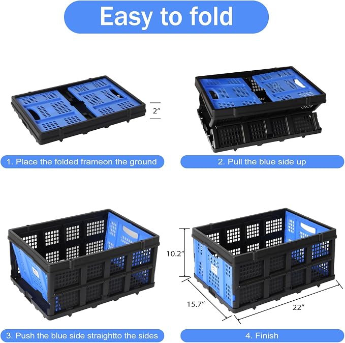 LEADALLWAY 50L Collapsible Plastic Storage Basket Specially Designed Brand Assembly Feasible Multiple Carts and Shopping Cart Foldable Storage Bin Organizer 110LBS,1Pack | Specially Designed Brand Assembly Feasible Multiple Carts and Shopping Cart Fold...