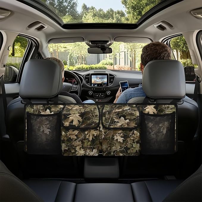 Dreaweet Forest Hunting Camo Car Trunk Organizer Back Seat Hanging Organizer for SUV Collapsible Car Trunk Storage Organizer with 4 Pockets Cool Car Accessories Interior for Men