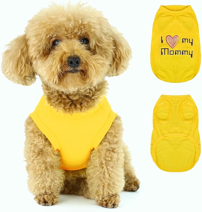 Expressive Pet Vest: Sleeveless Dog Shirt with 'I Love My Mommy' Slogan, Ideal for Chihuahuas, Poodles, Yorkies, and More - Adorable Design, Ultimate Comfort, Easy Maintenance! Yellow XX-Large