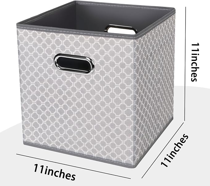 Black Foldable Storage Cubes Bins , Fabric Storage Box Cubes Organizer Baskets with Dual Handles for Home Organizer Grey Light