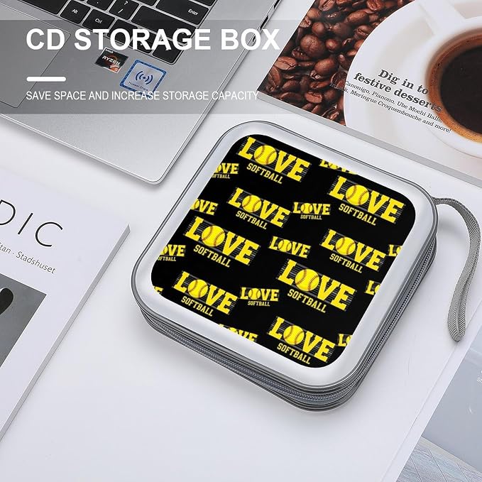 Heavy-Duty DVD Holder Binder Love Sports Softball, 40-Disc Capacity Hard Plastic Case, Portable Storage Wallet for Music Movies