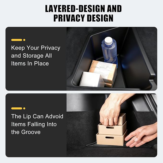 Trunk Storage Bins with Lids fot 2025 2026 Tesla Model Y Juniper | Custom-Fit for 5-Seater,Waterproof TPE,Odorless,Easy to Clean,Anti-Rattle,Anti-Slip ABS Covers(Not for YL&7-Seater)