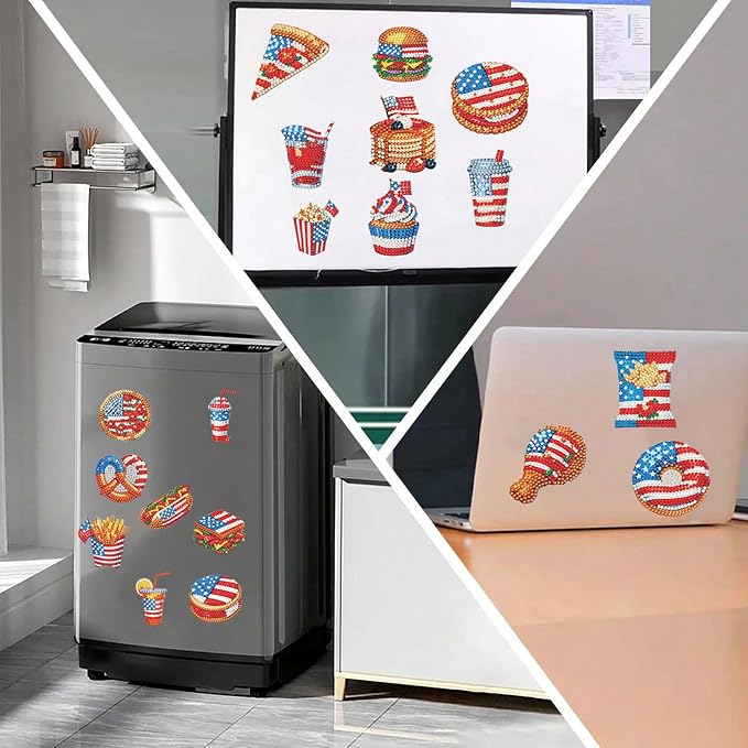 20pcs Independence Day Food 2D Diamond Painting Magnets Team Fridge Magnets | Fridge Magnets 20 Pieces Diamond Painting Kit 2D Acrylic PET Magnetic Food Series DIY Art Home Car Decor