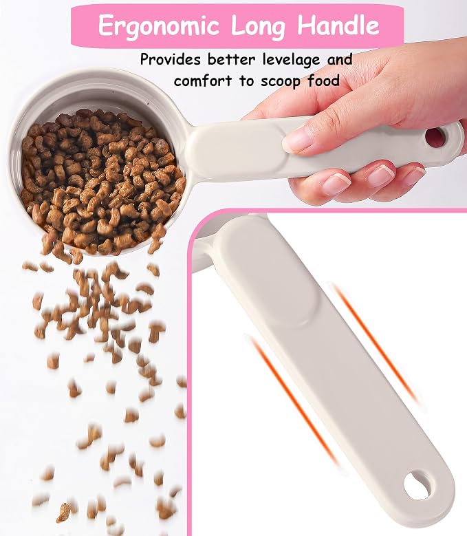 Joyinjojo Dog Food Scoop 1 Cup 1/2 Cup - Melamine Dog Food Measuring Cup, Pet Food Scoop for Dog Cat...Comfortable Long Handle for Easy to Scoop Food, White 1 Cup