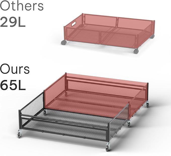 Under Bed Storage with Wheels – Heavy Duty Large Metal Storage Container (70lb Load), Low Profile Rolling Organizer with Removable Rubber Wheels, Easy Access for Clothes, Shoes & Blankets