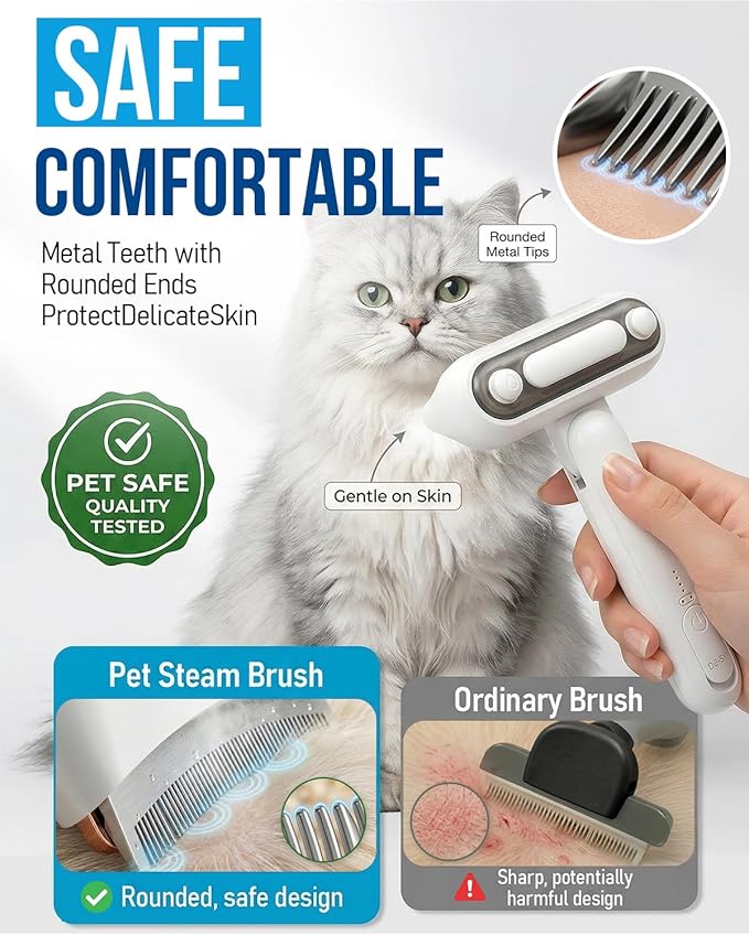 Spray Deshedding Brush for Cats & Dogs, 2-in-1 Mist Grooming Tool with Undercoat Removal, Anti-Static Pet Hair Remover, Gentle Stainless Steel Comb, No Flying Fur, Self Cleaning