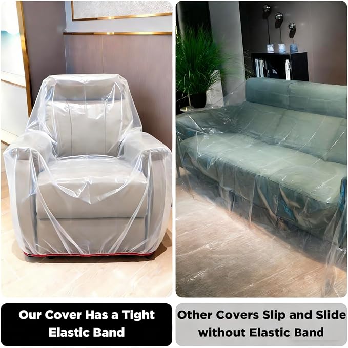 Plastic Chair Cover Furniture Cover with Elastic Band, Clear Recliner Cover Protector for Moving and Storage, Waterproof & Dustproof Moving Bags for Armchair Slipover 34W x 42D x 48H Inches (Chair)