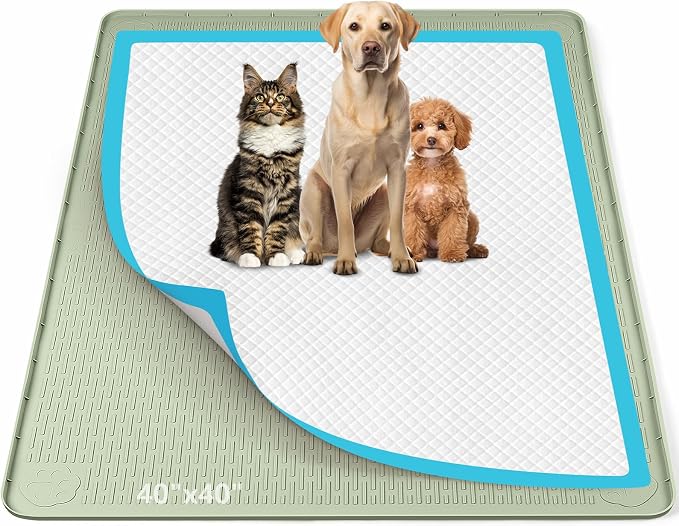 Pee Pad Holder for Dogs 40''x40'' Silicone Puppy Pee Pad Tray, Green | Extra Large Dog Potty Tray Leak-Proof, High Edge, No Spill Training Pads for Floor Protection, No Pee Pads
