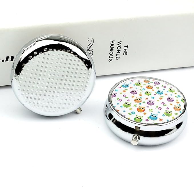 Travel Pill Case, Floral Owl Round Waterproof Organizer, Small Holder for Fish Oil, Portable Pill Box Purse Use for Daily Walks