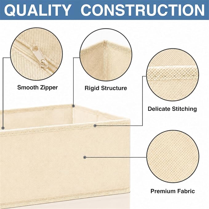 Criusia Drawer Organizer Clothes 12 Pack, Dresser Organizer for Nursery Bedroom Closet Organization and Storage - Baby Clothes Organizer Bins - Drawer Divider for Sock Underwear Bra Ties (Beige)