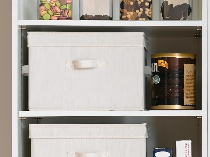 StorageWorks Fabric Storage Bins with Lids, Closet Storage Bins | Flip-Top Lid, 3 Handles, Collapsible, Stackable, for Clothes Blankets, Multi-Purpose, Large, White & Ivory, 2-Pack