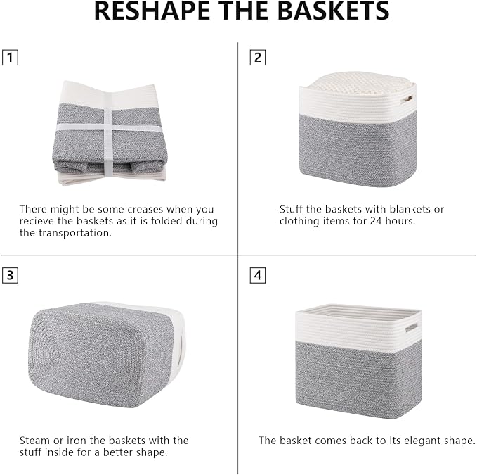 OIAHOMY 2 PACK Tall Storage baskets 30L Blanket Basket Living Room Grey | Large Collapsible Storage Bins Narrow Basket Baskets for Closet Organization Storage Baskets for Shelves Toy Storage Basket