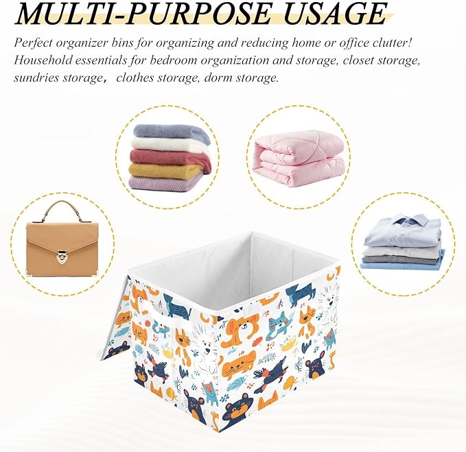Pets Cats and Dogs Storage Box with Lid and Handles Large Collapsible Fabric Storage Basket Shelf Closet Organizer Bin Holiday Gift Box for Home Bedroom Office