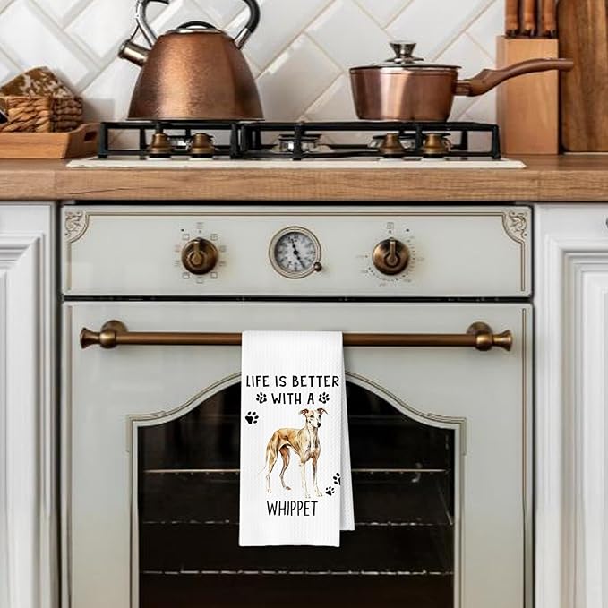 Whippet Dog Kitchen Towels, Whippet Lover Gifts Dish Tea Towels for Kitchen Decor, Dog Mom Dad Gifts Decorative Hand Towel for Bathroom, 16x24 Inches