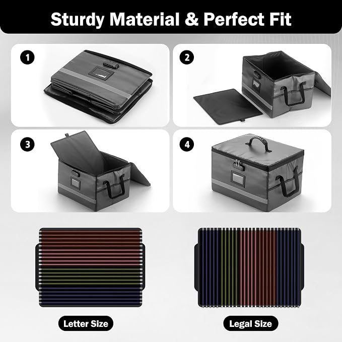 EXLIFBAG File Organizer, Fireproof File Box with Lids, Important Document Organizer Box with Lock, Portable File Folder Organizer with Handle