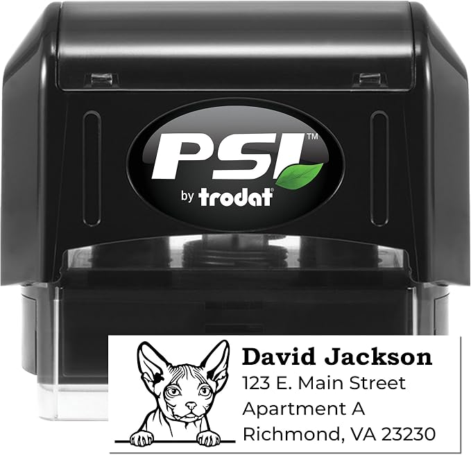 Personalized Minskin Cat Return Address Stamp for Invitations & Mail, Self-Inking Custom Handcrafted Rubber Stamp with Feline Design, Decorative Home Office Stationery Gift for Cat Lovers, 7/8 X 2-1/4