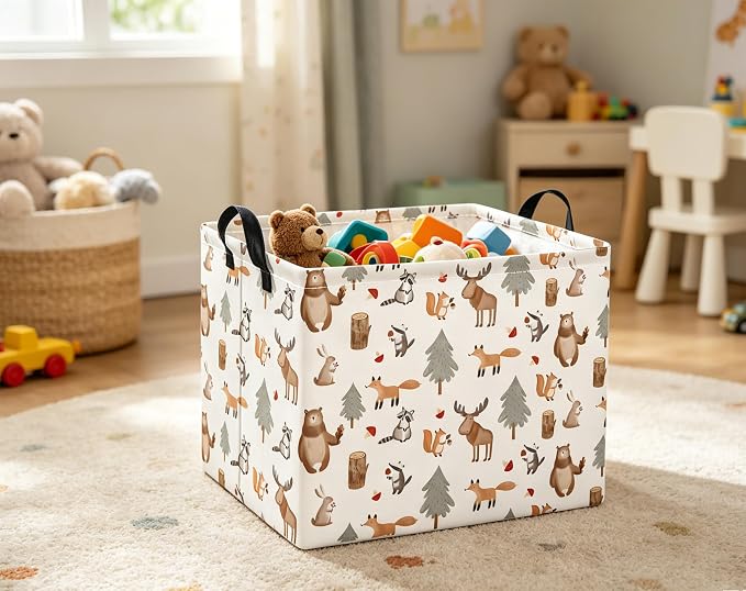 Rectangular Valentines Basket for Women Girls Storage Bin Organizer Box Shelf Room Decor(Grey Animal)