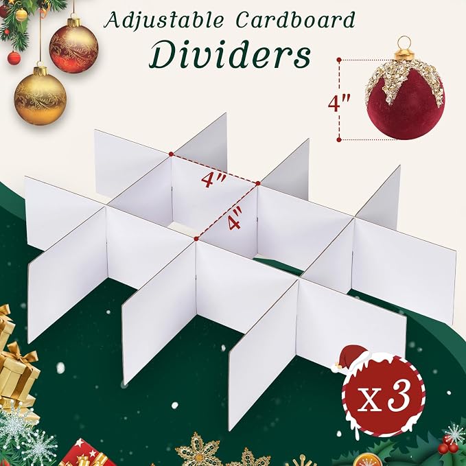 Christmas Ornament Storage Box with Adjustable Dividers Zippered Top Stores up to 36 Holiday Ornaments (4 Inch) Xmas Ball Decorations Organizer Storage Container Bin