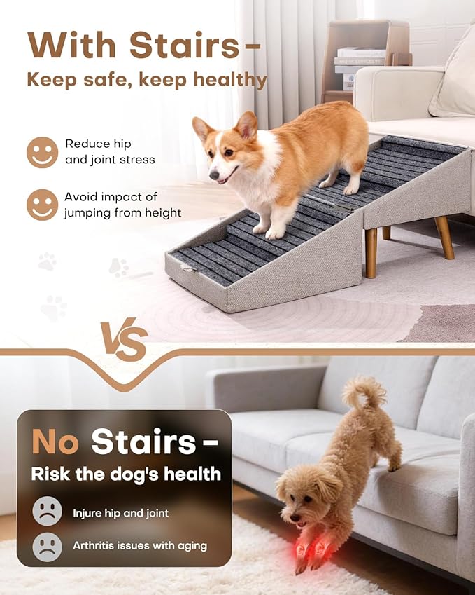 Split Ottoman Dog Ramp for Couch and Bed,17.13" H Dog Stairs for Small Dogs and Cats, Foldable 2 in 1 Pet Steps for Medium Large Dogs and Puppy, Non-Slip Wooden Doggie Steps