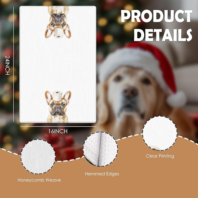 Funny French Bulldog Bathroom Decor Hand Towels Set of 3, French Bulldog Mom Gifts, Gifts for Bulldog Lovers, Kids Dog Bathroom Decor, 16x24 Inch