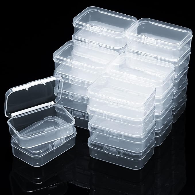 SATINIOR 24 Packs Small Clear Plastic Beads Storage Containers Box with Hinged Lid for Storage of Small Items, Crafts, Jewelry, Hardware(2.5 x 1.7 x 0.8 in)