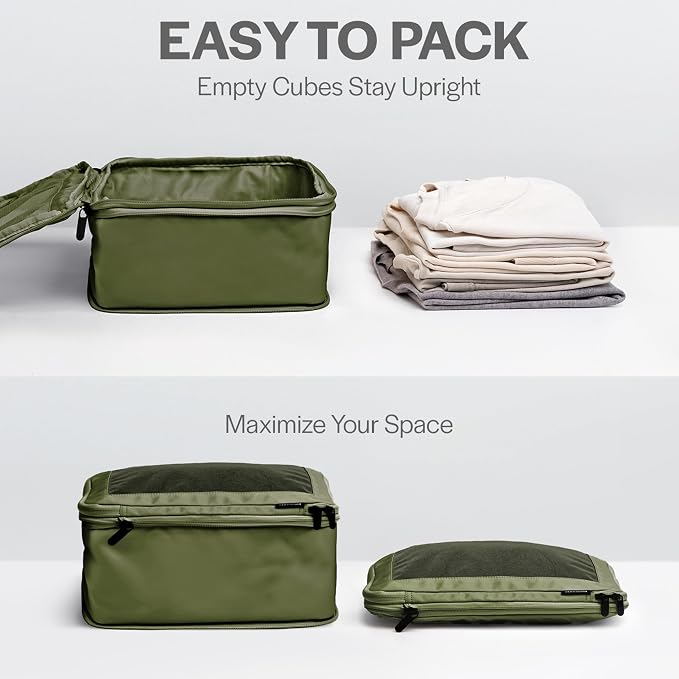 Compression Packing Cubes for Travel - Luggage Organizer Bags - Double Zipper Packing Cubes for Suitcases (12-Pack, Olive)
