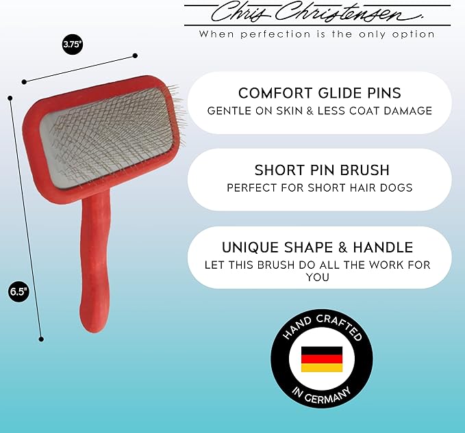 Chris Christensen Mark II Slicker Brush, Groom Like a Professional, Stainless Steel Pins, Lightweight Beech Wood Body, Ground and Polished Tips, Red Small