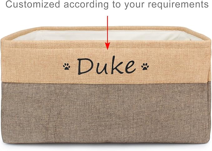 Personalized Dog Toy Storage Basket Bin Collapsible Customized Pet's Name Storage Box Organizer for Dog Toys、Dog Clothing、Dog Apparel & Accessories(Coffee-L)