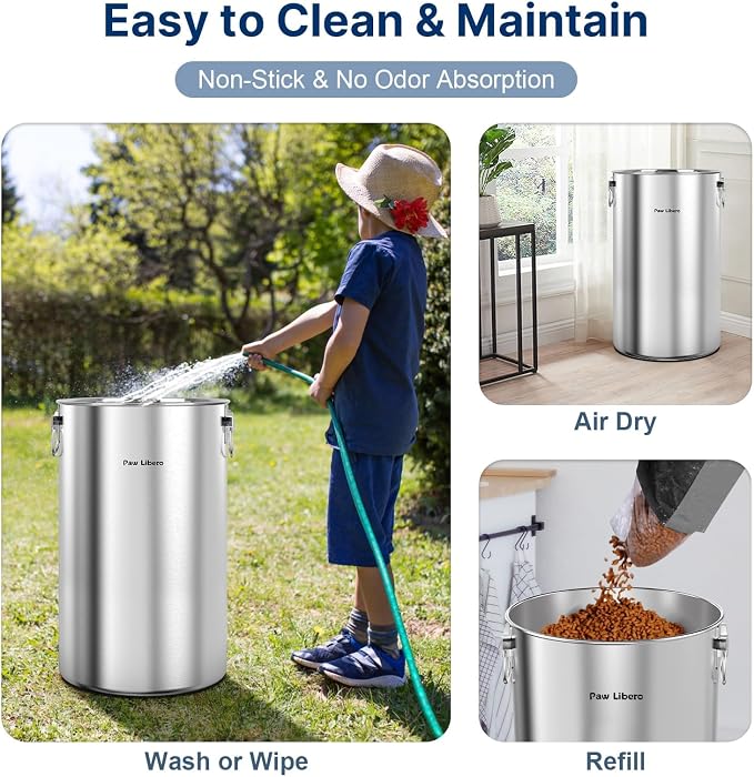 Paw Libero 2PK 35 Lbs Stainless Steel Dog Food Storage Container with Airtight Lid & Ceramic Bone Handle, Large Metal Dog Food Bin for Dogs & Cats, Keep Fresh, Easy to Clean