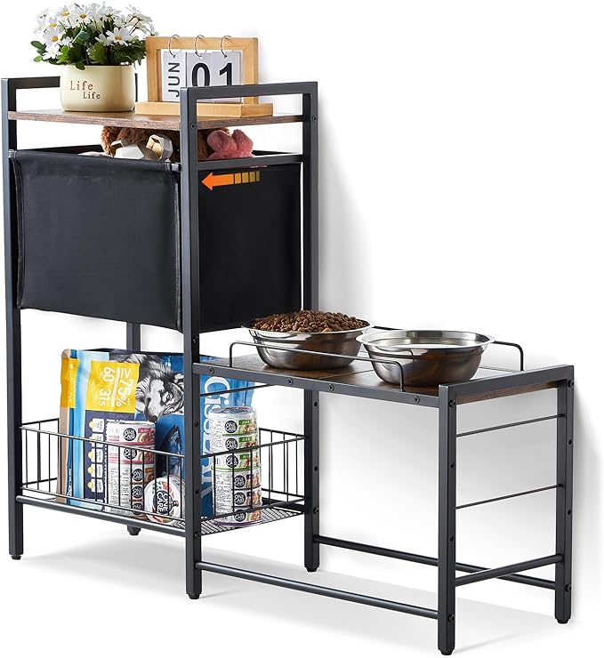 HappyBuy Pet Feeding Station with Storage, Elevated Dog Bowls, Raised Stand, Storage for Food and Toys, for All Sized Dogs